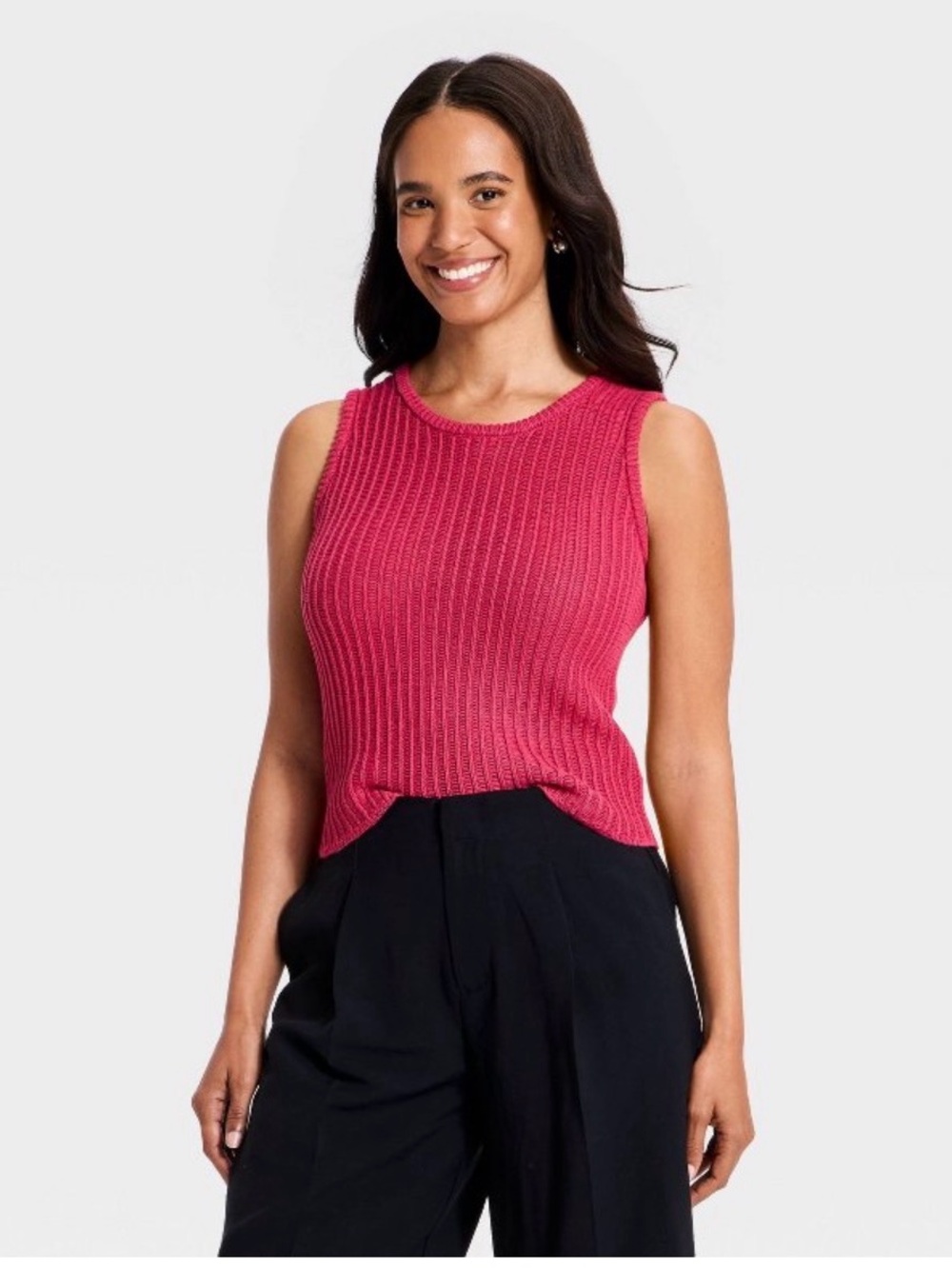 Sleeveless Rib-Knit Tank Top in Raspberry Pink